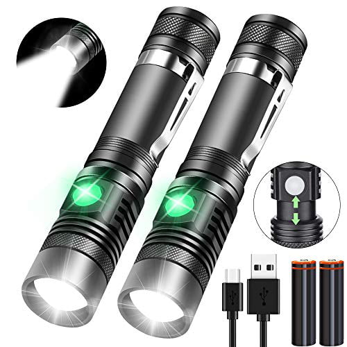 Hiking LED Flashlights for Camping Water Resistant Zoomable iToncs Magnetic Flashlight Pocket-Sized Torch with Super Bright 1000 Lumens T6 LED Rechargeable Flashlight Emergency 2 Pack 